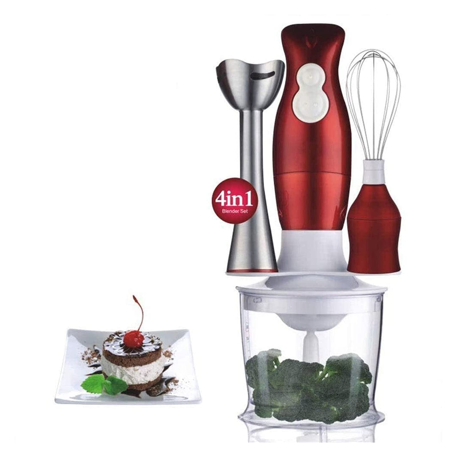 Hhwksj Immersion Hand Blender With Whisk Attachment, Quickly Mixes Sauces, Purees Soups, Smoothies & Dips, Bpa-, Easy To Clean, Stainless Steel/Red