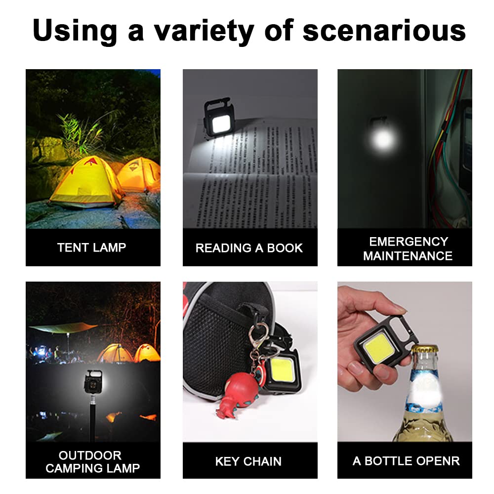 Ysy Cob Small Flashlights, 800Lumens Bright Rechargeable Keychain Mini Flashlight 3 Light Modes Portable Pocket Light With Folding Bracket Bottle Opener And Magnet Base For Fishing Walking Camping