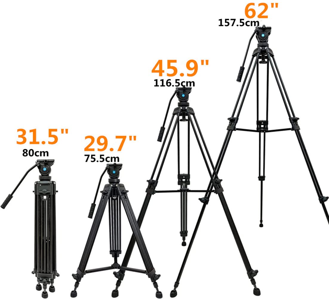 Yusen 62"/158Cm Video Tripod Professional Heavy Duty Aluminum Twin Tube Video Tripod 360 Degree Fluid Head Mid-Level Spreader For Dslr Camcorder Camera Load Up To 17.6Lb/8Kg