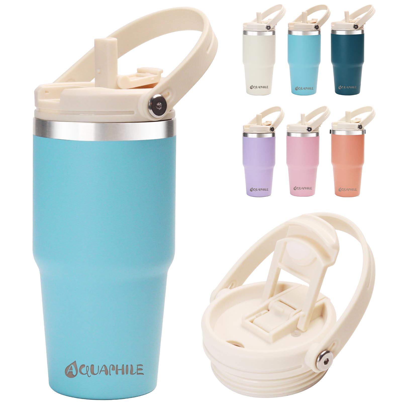 20Oz Tumbler With Handle, Insulated Coffee Tumbler With Leak-Proof 2-In-1 Lid And Straw