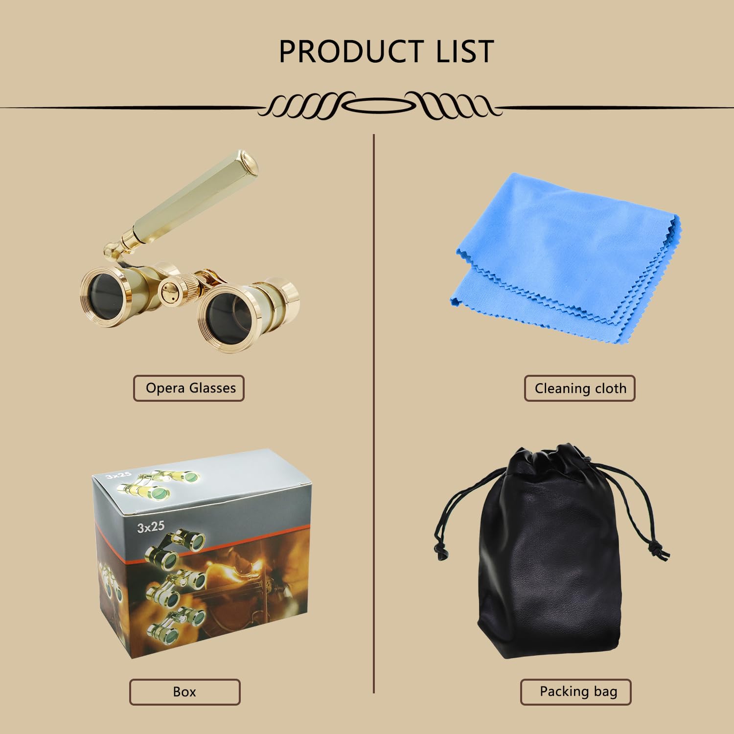 Blackice Theater Binoculars, Opera Glasses For Women, 3X25 Mini Binocular Compact With Adjustable Handle For Adults Kids In Concert Theater Opera (Golden With Handle)