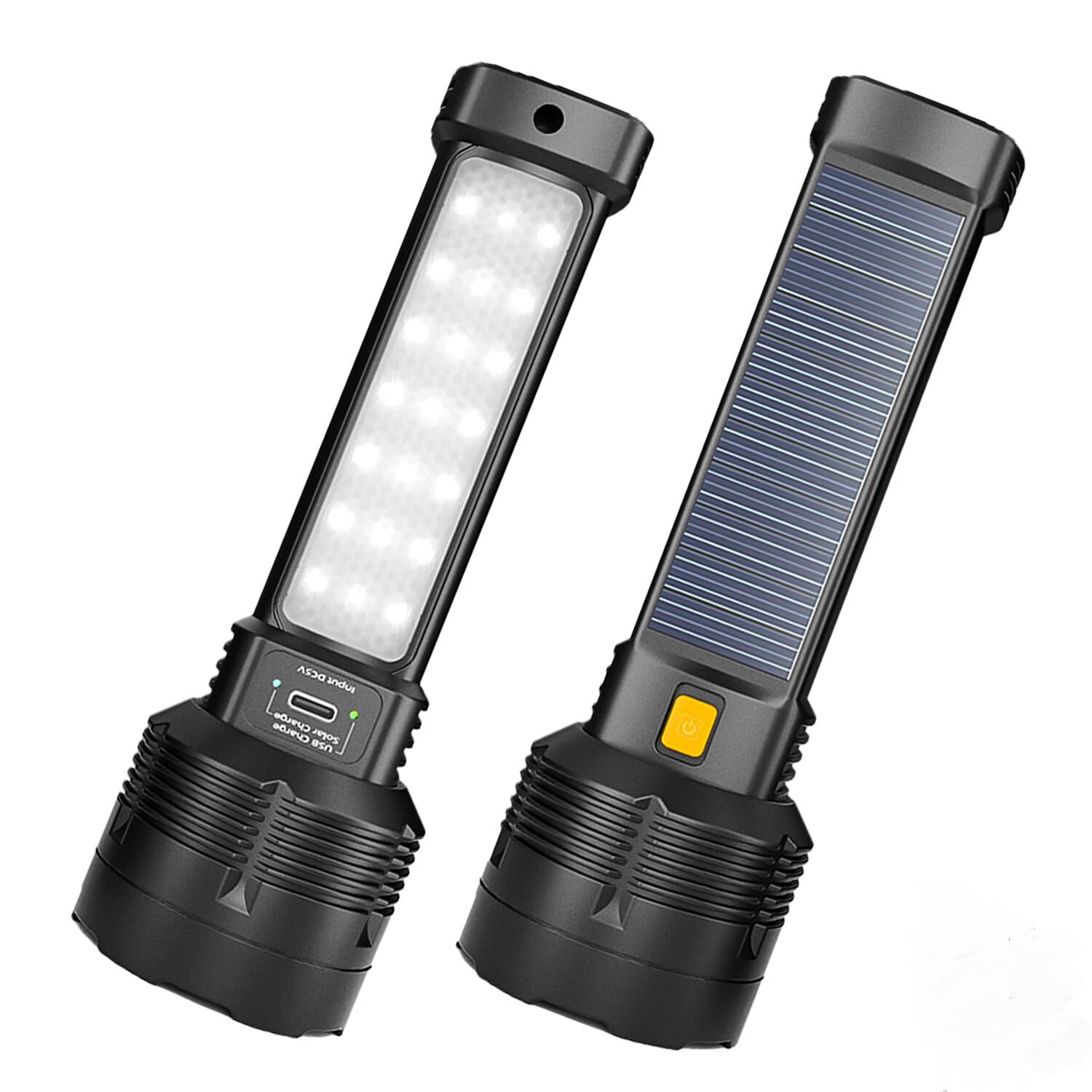 Mviocs 2 Pack Led Solar Flashlight Rechargeable, 2000L High Lumens Led Solar Flashlights, Super Bright Flash Light Waterproof,Adjustable Brightness,Long Lasting For Camping,Outdoors,Emergency
