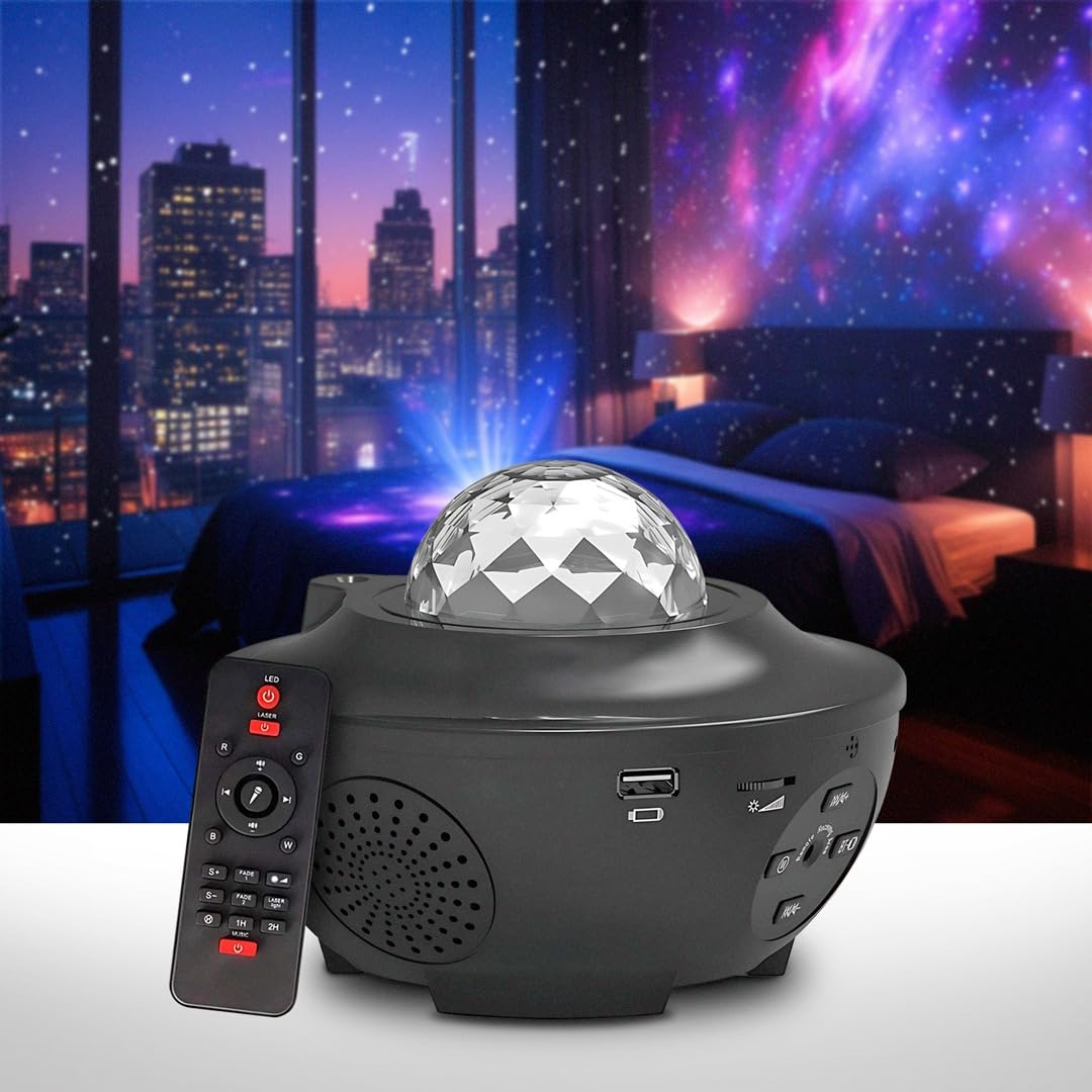 Mcnick & Company Led Star Projector Night Light With Ocean Wave & Starlight Effects– Premium Planetarium Projector With Built-In Speaker, Usb Port & Sound-Activated Mode – Galaxy Light For Relaxation & Kids Room