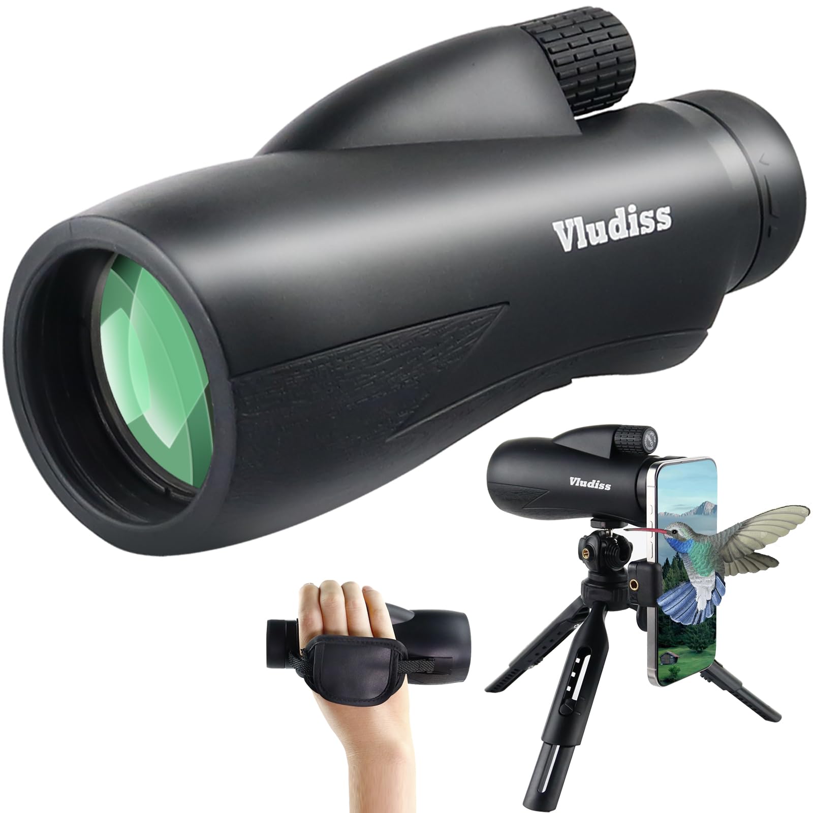 Vludiss 12X60 High-Power Monocular Telescope With Smartphone Holder And Tripod, Large Vision With Bak-4 Prism And Fmc Lens Suitable For Bird Watching Hunting Hiking Camping Wildlife