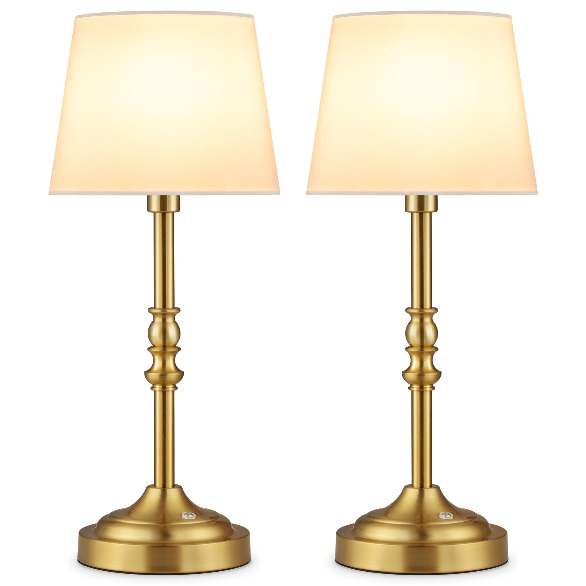 Ggoying Set Of 2 Rechargeable Cordless Led Table Lamps, 4-Level Dimmer, Bronze Portable Desk Lamps With White Fabric Shades, Night Light For Dining, Bedroom And Patio