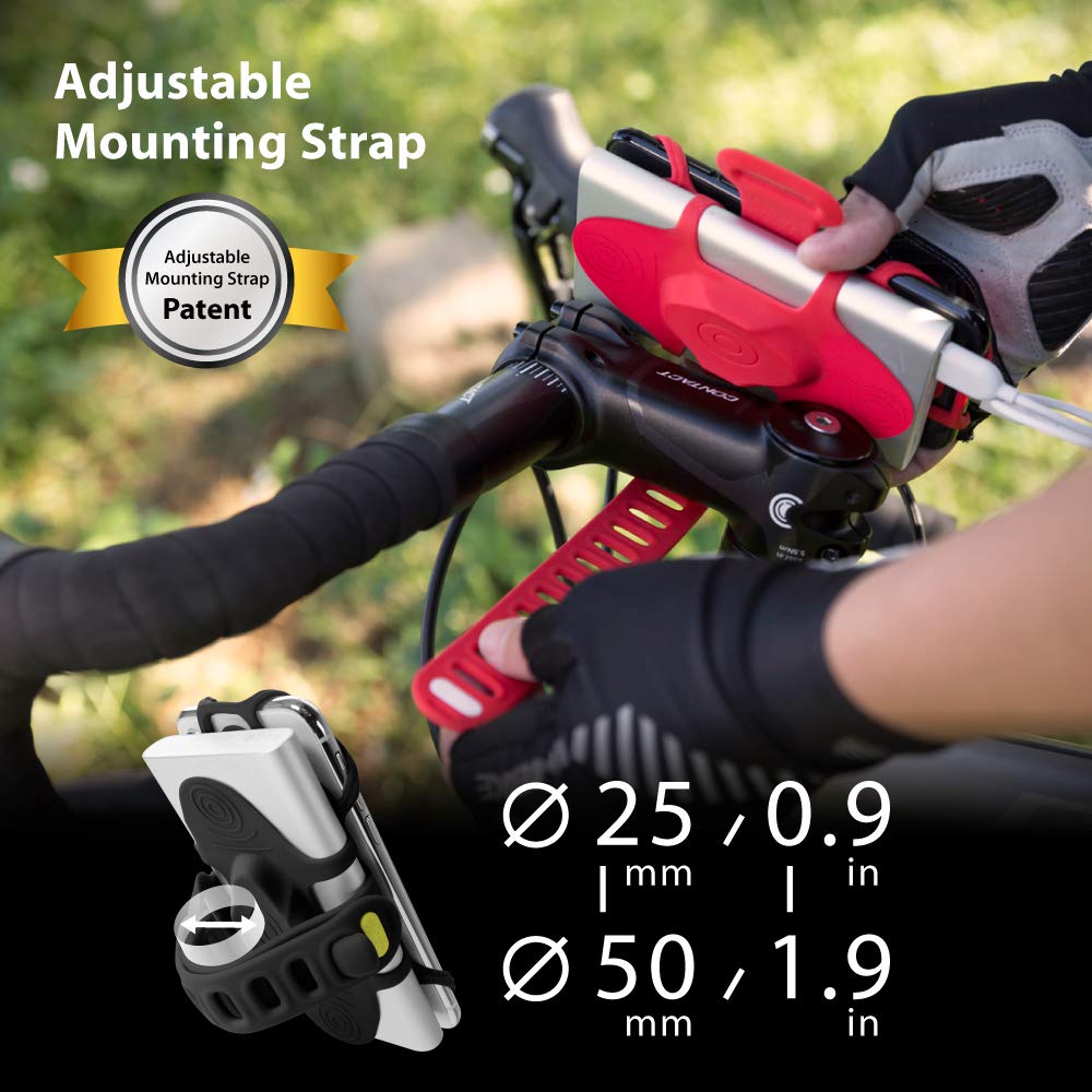 Bone Bike Tie Pro Pack 1, Bike Cell Phone + Charger Mount For Stem, Scratch- Silicone Holder, Universal Cycling Phone + Power Bank Holder Compatible With Most Smartphones (Black - 2-In-1 Mount)