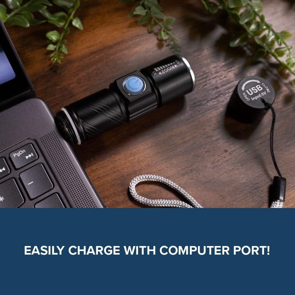 West Coast Paracord Led Flashlight, 3 Modes, Adjustable Zoom Focus, Usb Rechargeable, Portable Edc Utility Light, Bright 200 Lumens, Long Battery