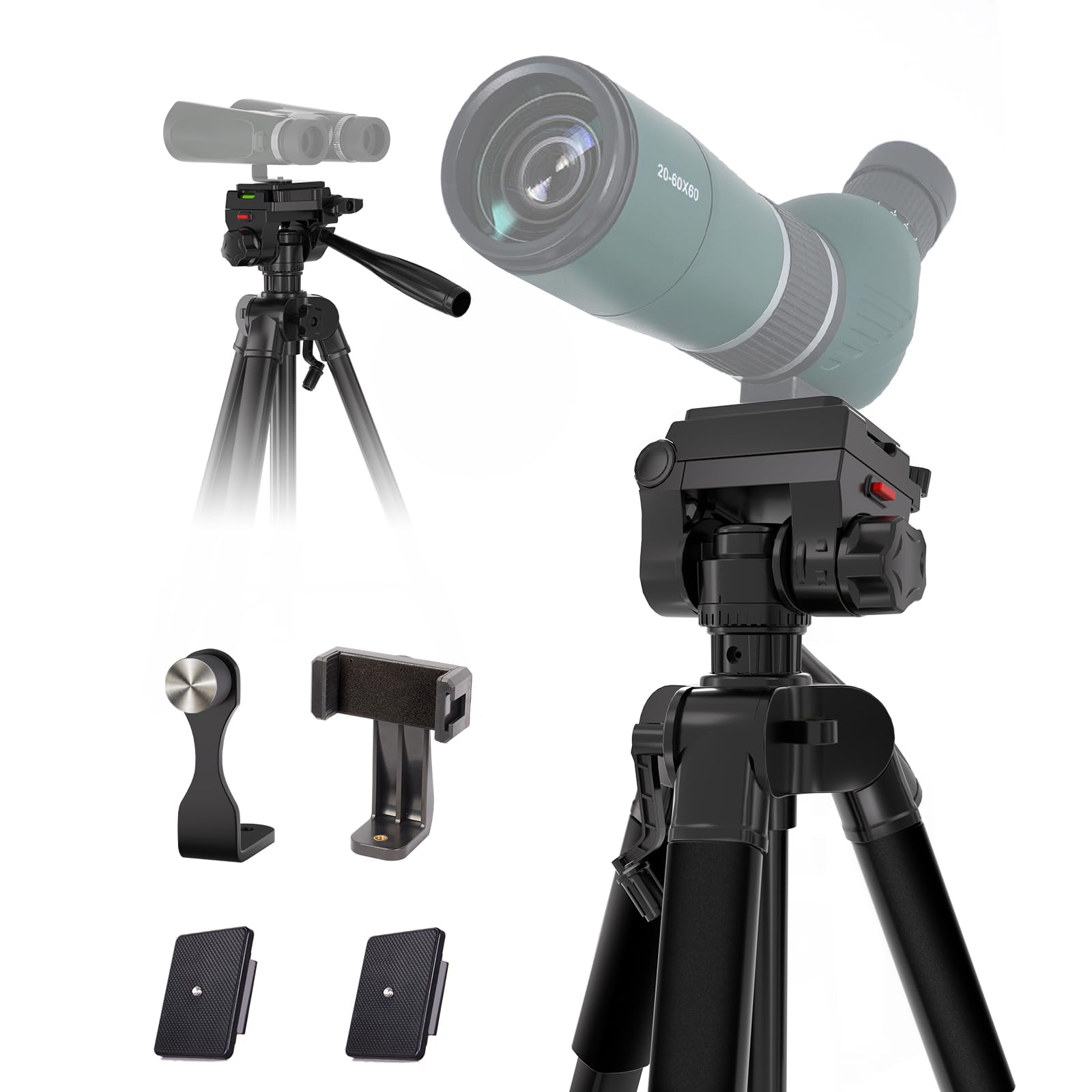 Arsoer 69” Tripod For Spotting Scopes, Binocular & Camera, Includes Binocular Adapter, 2 Qr Plates, Phone Holder & Carry Bag, Ideal For Bird Watching, Hunting, Wildlife Viewing & Target Shooting