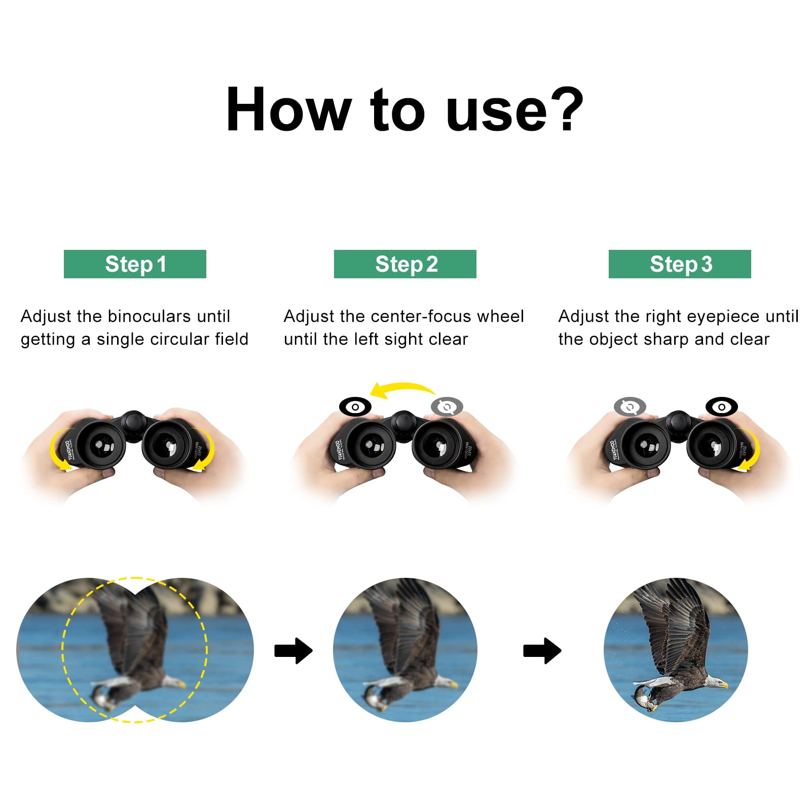 Yuanzimoo 20X50 Hd Binoculars For Adults With  Phone Adapter Waterproof High Power Professional Binoculars With Low Light Night Vision For Hunting Bird Watching With Case And Strap, Black