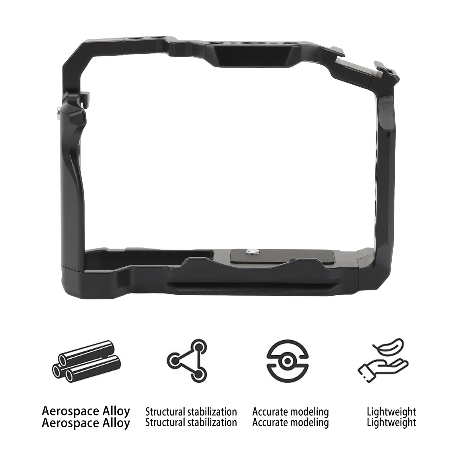 Yunseity Camera Cage, Aluminum Alloy 1/4 3/8 Inch Threaded Video Rig Camera Stabilizer With Cold Shoe Mount Anti Slip Vlogging Case Stabilizer For R50