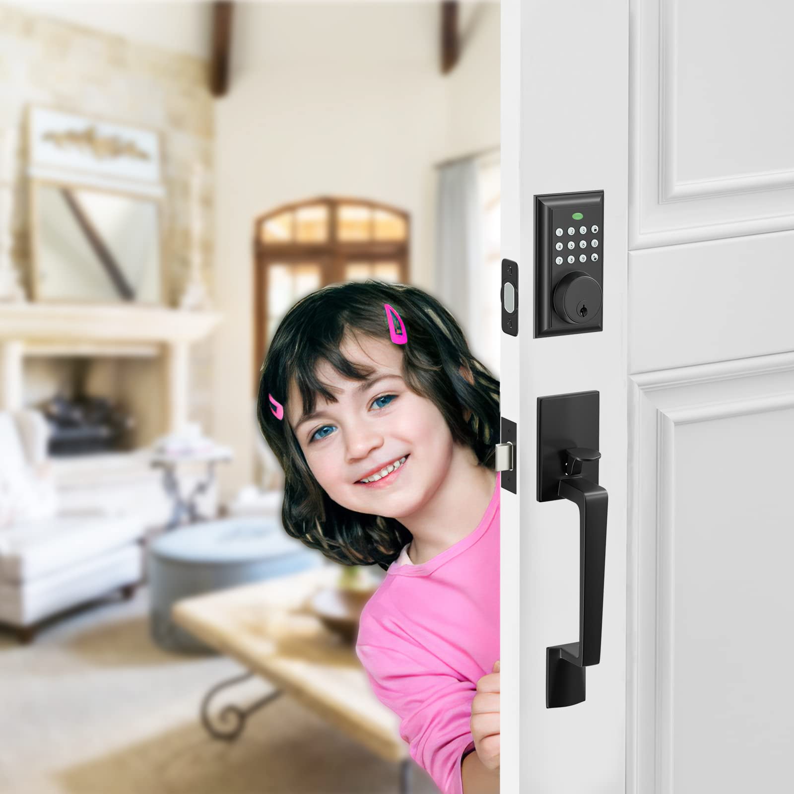 Neutype Keypad Deadbolt Electronic Keyless Entry Door Lock With Handle, Matte Black, 50 User Codes, Auto Lock, 1-Touch Locking, Easy Installation
