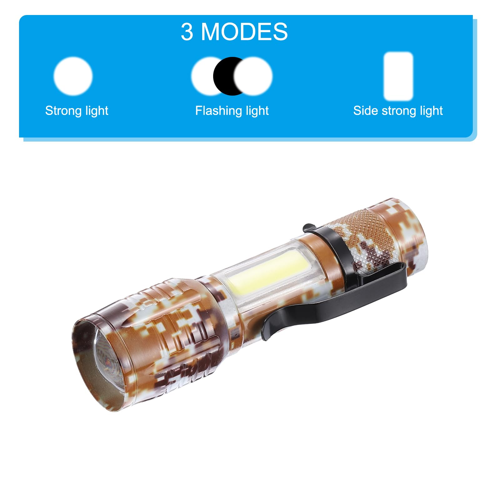 Patikil Scalable Led Flashlight, 3 Mode High Lumens Led Flashlight Aluminum White Light Torch Usb Rechargeable For Hiking Camping, Camouflage Brown