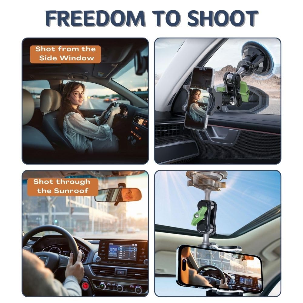Tmengdao Suction Cup Phone Mount, Ultra-Stable Phone Holder For Vlog Shooting, 360 Rotation For Windshield, Roof Glass, Car Window, Fit For All Smartphones