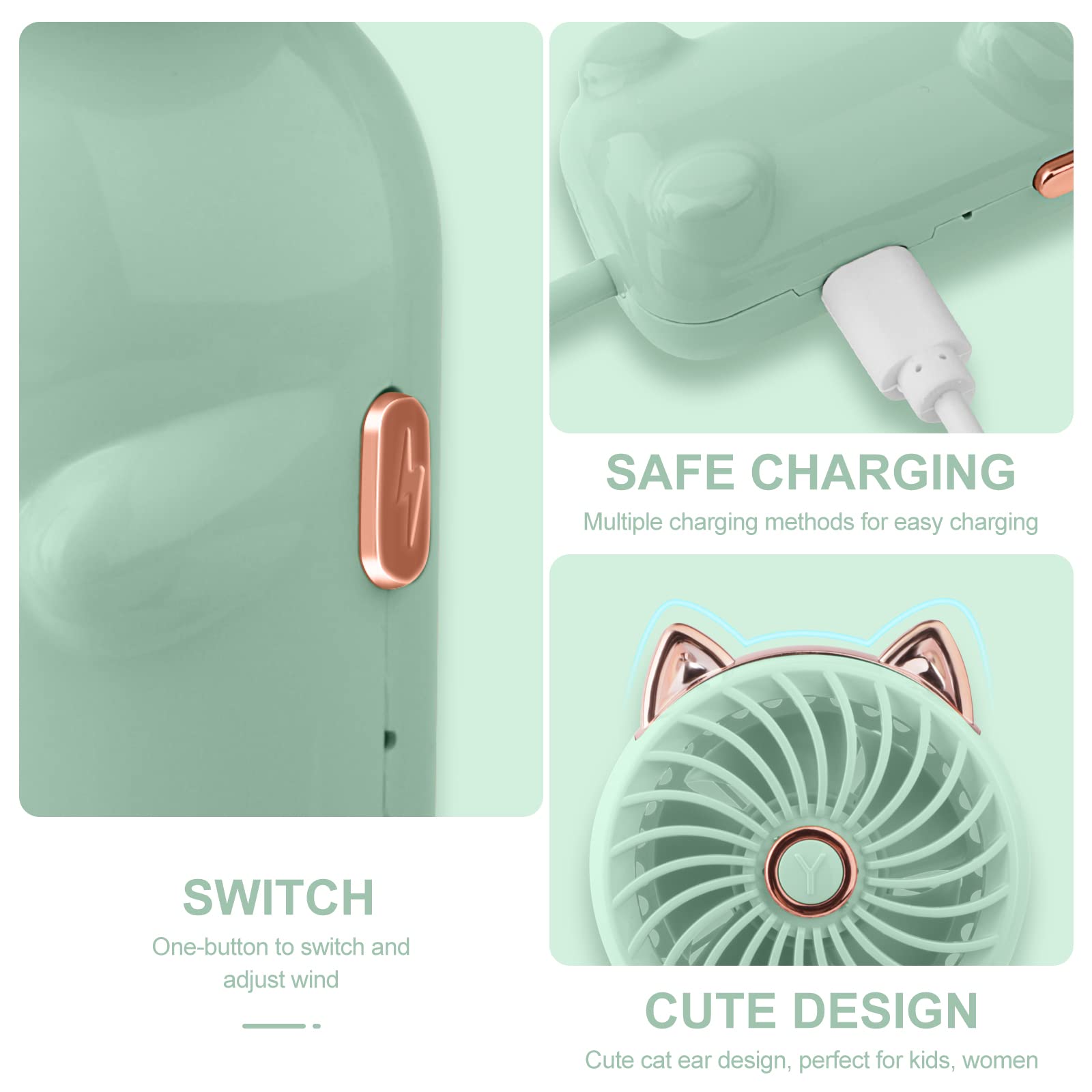 Qearfun Portable Mini Usb Rechargeable 3 Speed Personal Desk Table Fan With Base - Up To 12 Hours