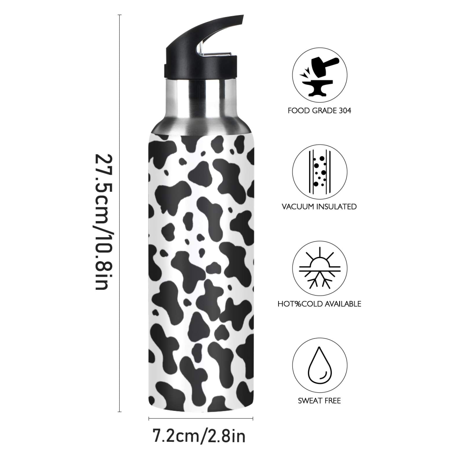Qilmy 3D Printing Dragon Vacuum Insulated Stainless Steel Water Bottle With Straw Lid, Leakproof