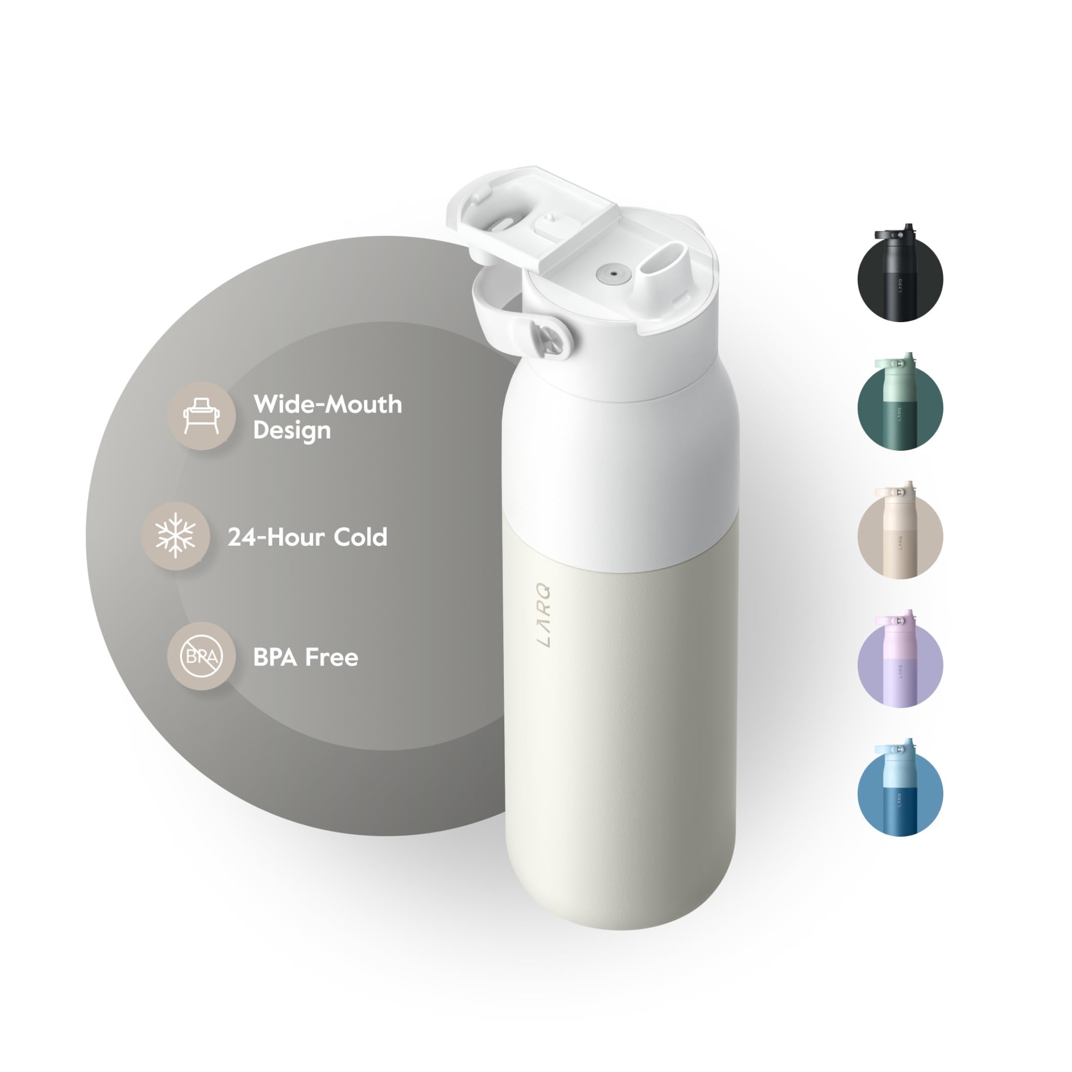 Larq Bottle Swig Top 23Oz - Insulated Wide Mouth Stainless Steel Water Bottle With Built-In Silicon