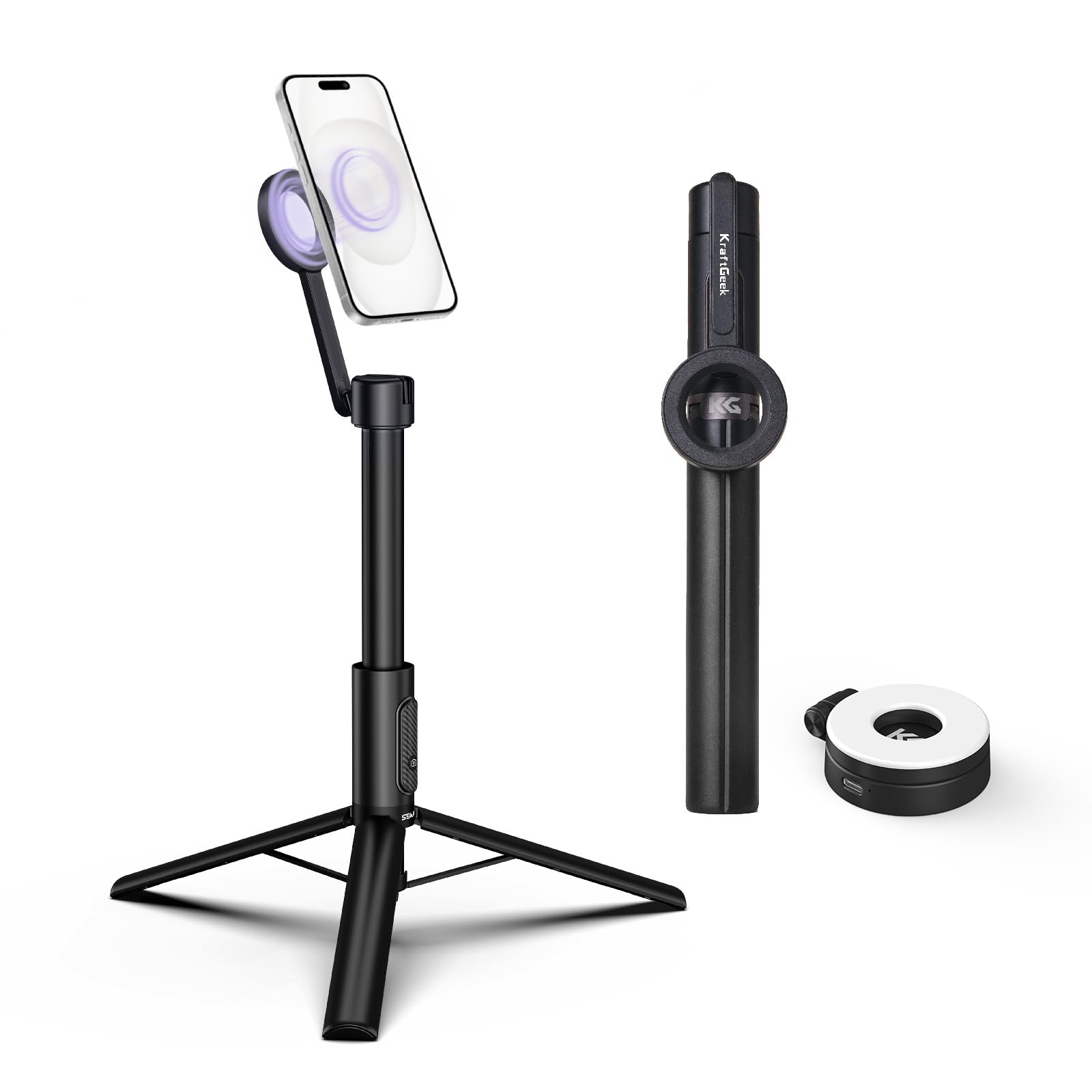 Kraftgeek Magnetic Phone Tripod With Selfie Light For Magsafe