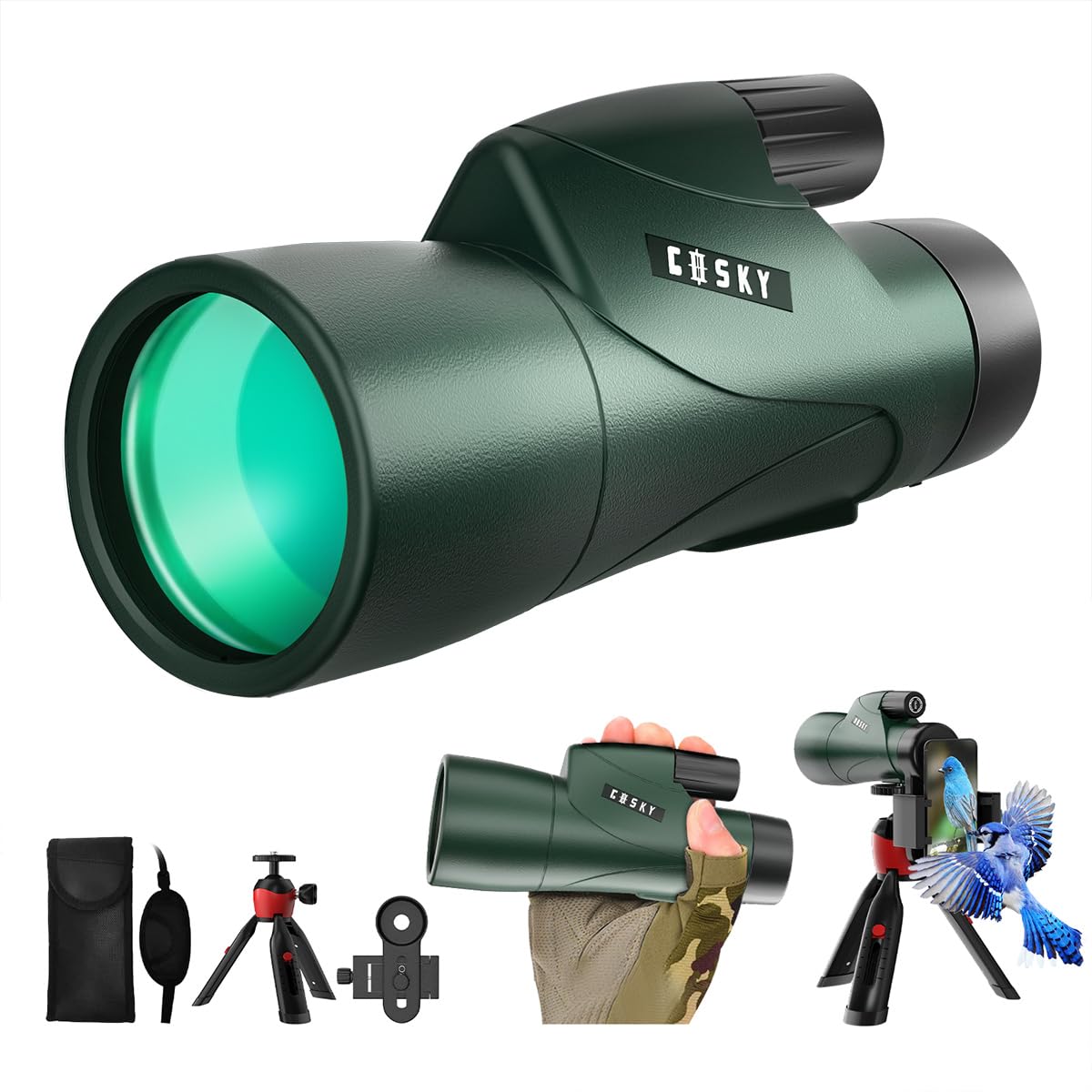 Gosky 12X55 Hd Monocular Telescope With Bak4 Prism & Fmc Lens, Lightweight With Smartphone Adapter - For Bird Watching, Hunting, Hiking, Traveling