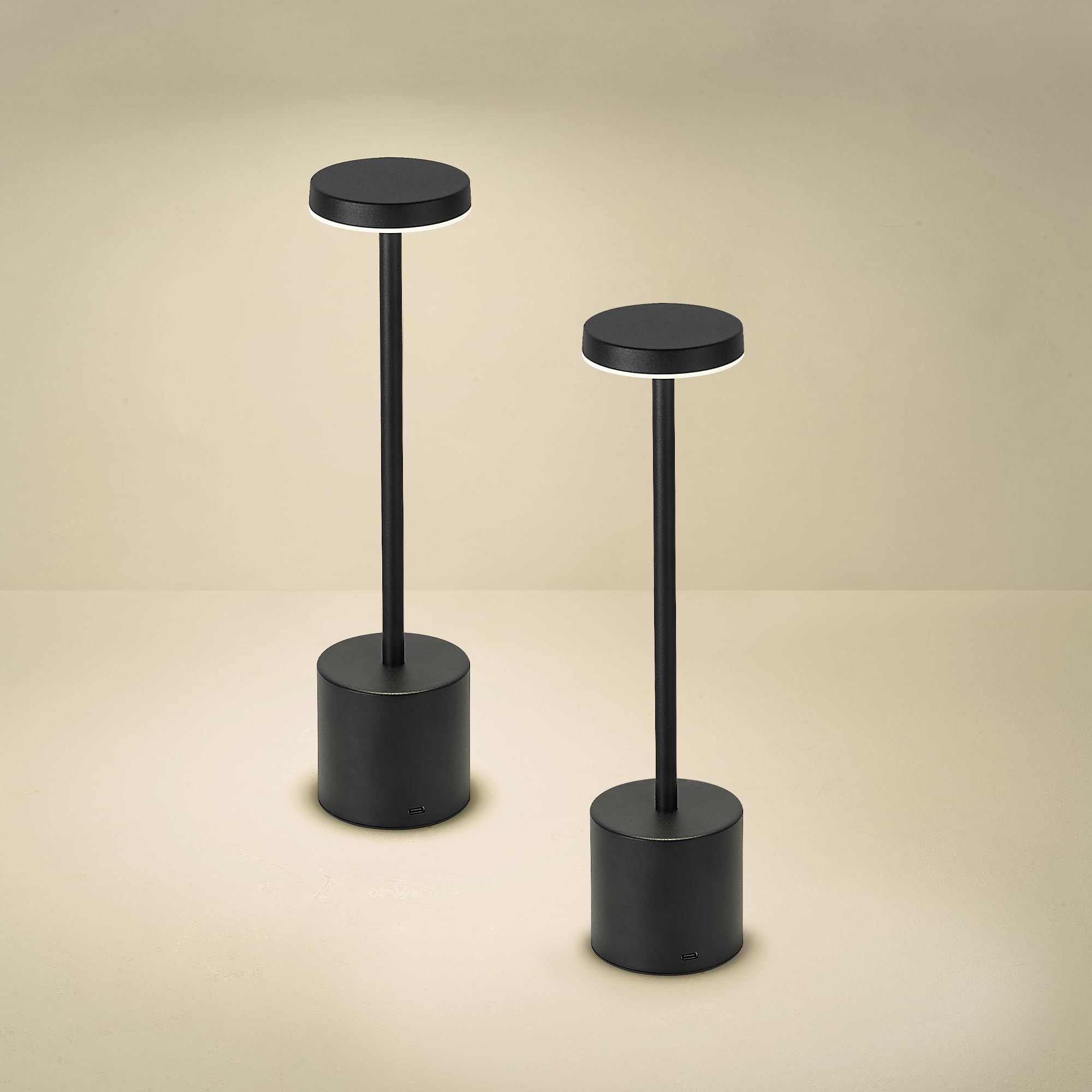 Jazava Cordless Led Desk Lamp, Black Table Lamp With 3 Colors Stepless Dimming, 5200Mah Battery Operated For Home Office Restaurant Bedroom Bars (2 Pack), Tl01Bk-2Pk