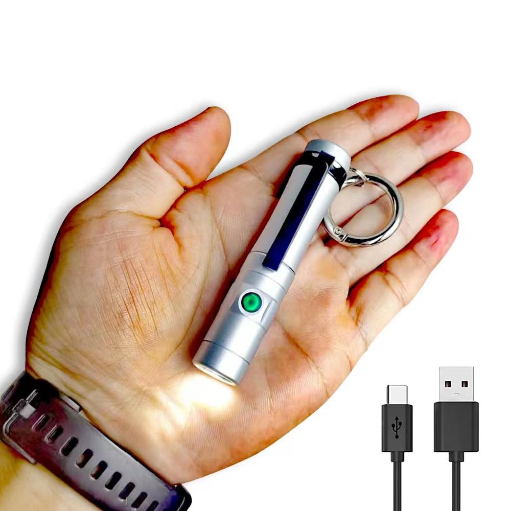 Nitefox Mini Rechargeable Keychain Flashlight Usb C Bright Key Light Portable Pocket Flashlight For Edc,Dog Walking, Hiking,Camping,Emergency(Silver)