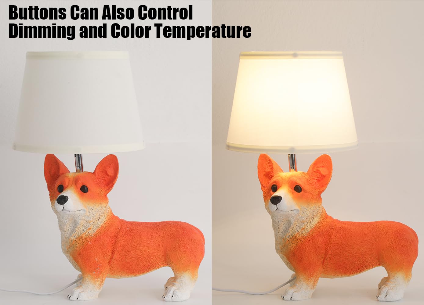 Yltlink Corgi Cute Desk Lamp,Animal Lamp,Resin Dog Statue Puppy Bedside Lamps For Bedroom,Unique Table Lamps Home Office,Room Light For Kids Adults,360°Rotating Fabric Lampshade,Fun Livingroom Decor