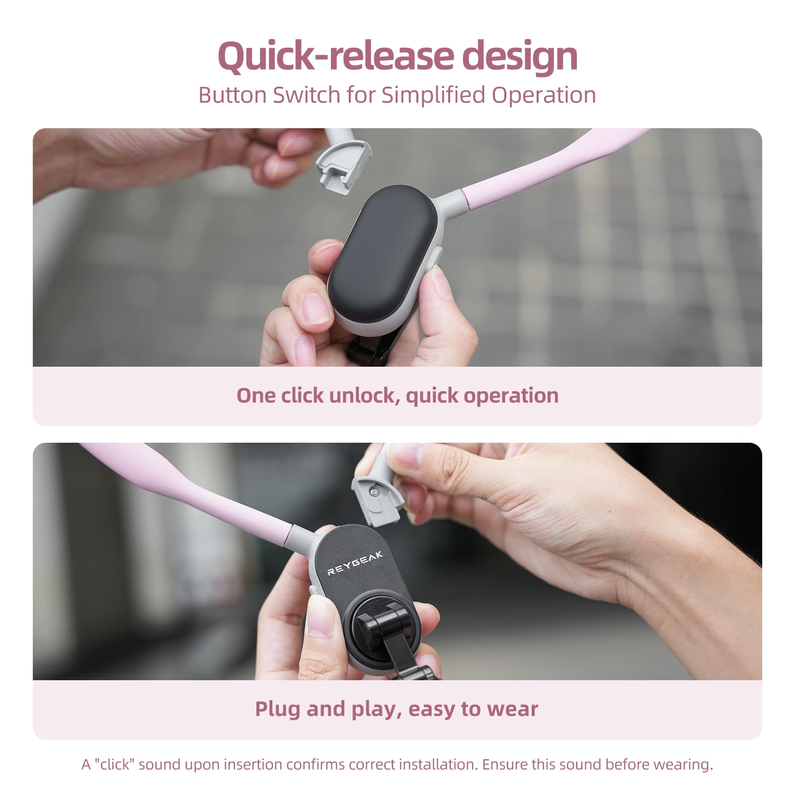 Reygeak Sakura Magnetic Phone Neck Holder - Pov/Vlog Selfie Mount - Hand Cell Phone Mount Chest Stand - Video Recording - Iphone 12-16 Pro Max Plus Min Via Sakura Pink