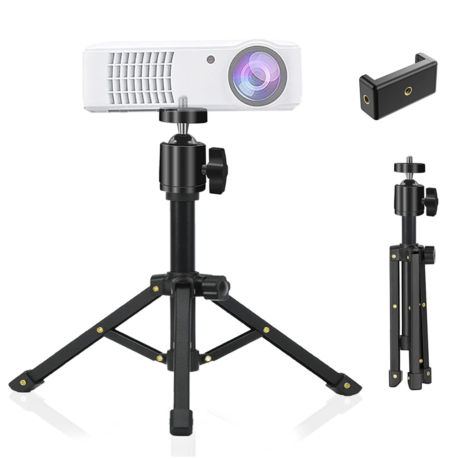 Jcwiny Mini Projector Stand, All Metal Mini Tripod Desktop Tabletop Stand Compact Desk Tripod For Mini Projector, Logitech Webcam, Iphone, Camera, Smooth 4, Osmo Mobile, Vimble 2