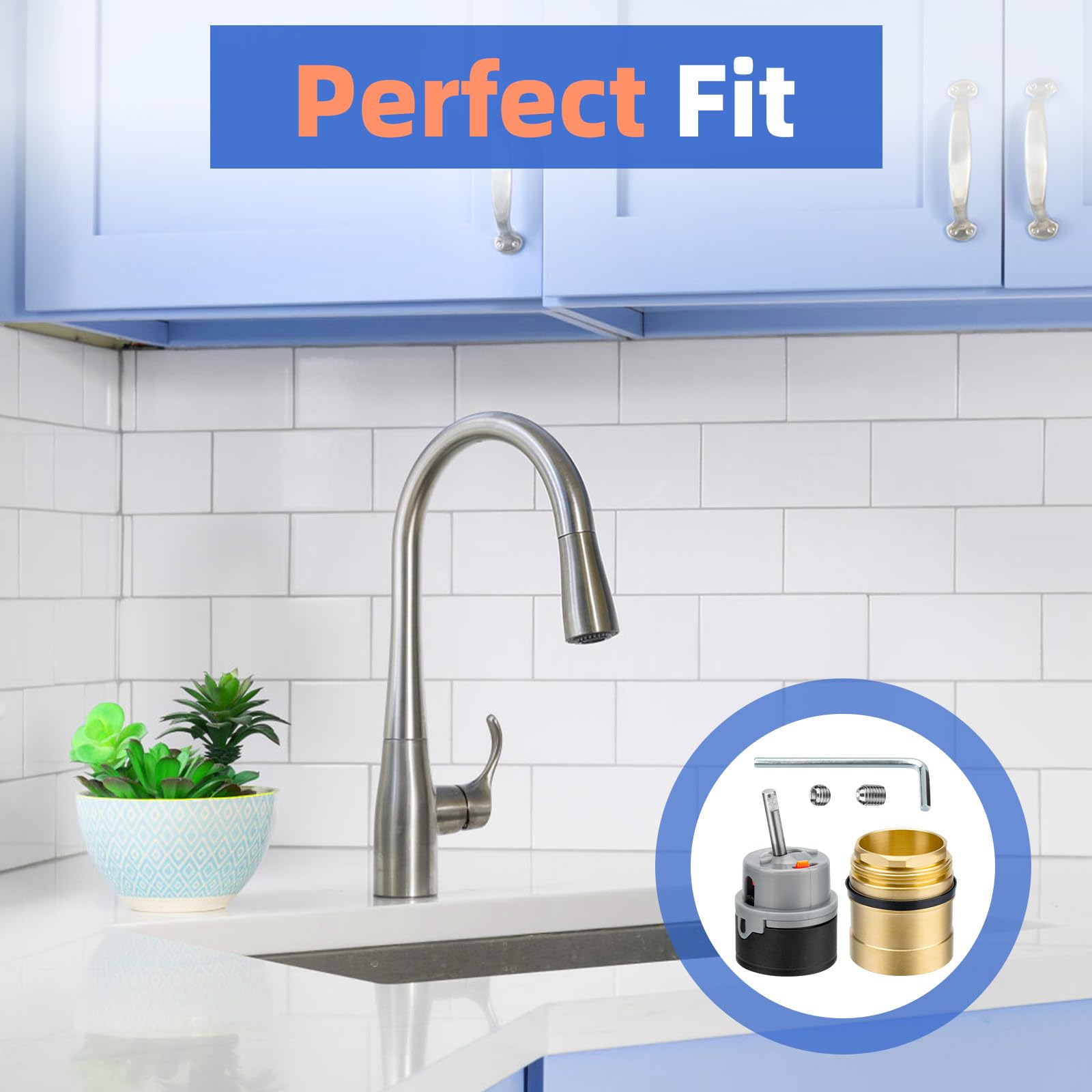 Apopip Rp50587 Cartridge Valve Replacement For Delta Single-Handle Kitchen And Lavatory Faucets, Fit For Diamond Seal Technology Models With 36 Mm Motion. Comes With Rp51503 Bonnet Nut