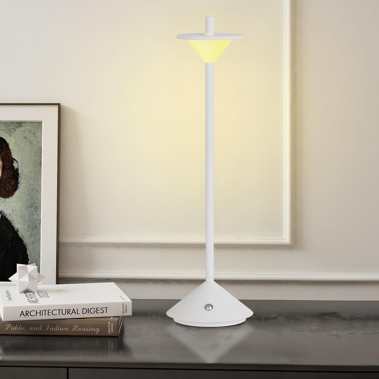 Biwuglimm Rechargeable Table Lamp - Small Battery Operated Bedside Lamp,Nightstand Lamps Night Light Dimmable Led For Bedroom Living Room Patio,Dining Room End Entryway Decor White