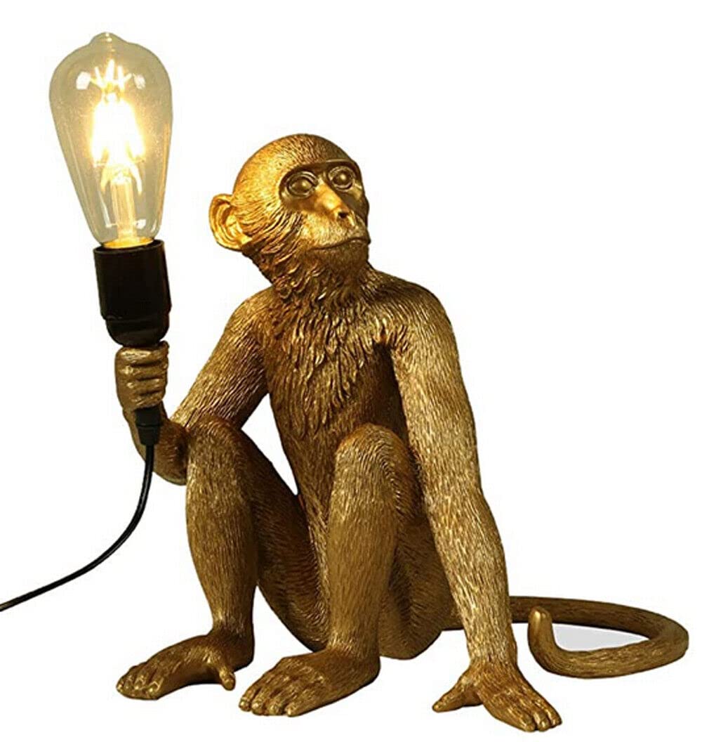 Tfcfl Vintage Resin Monkey Form Tabletop Light, 13.3 12.5'' Industrial Retro Edison Desk Lamp For Living Room Restaurant & Other Indoor Creative Decoration Lighting (Table Lamp - Gold)