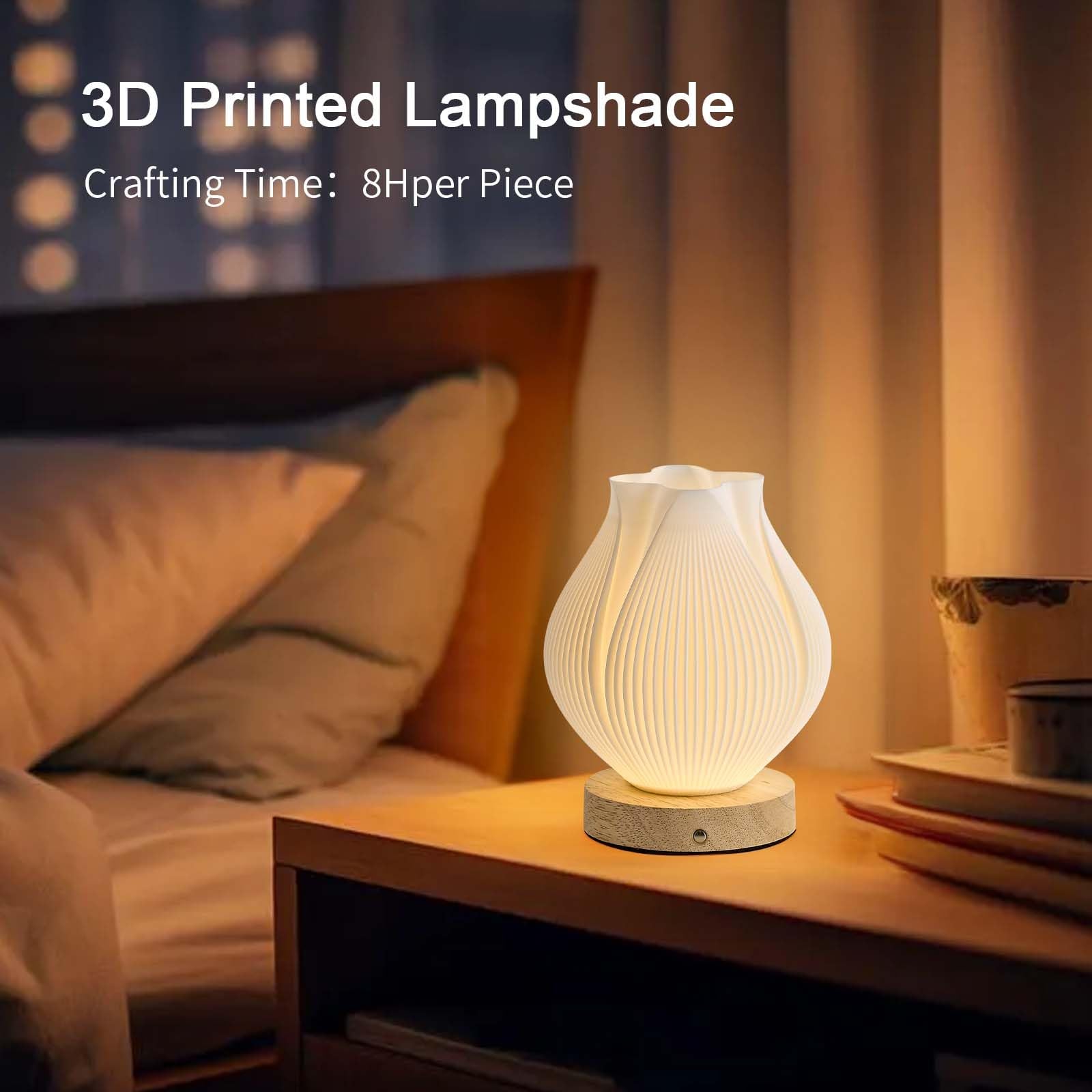 Sisihokai Portable Rechargeable Cordless Lamp, Touch 3 Color Stepless Dimmable Battery Operated Bedside Lamp For Bedroom, Cute Table Lamp For Living Room, Kids Room, Tulip