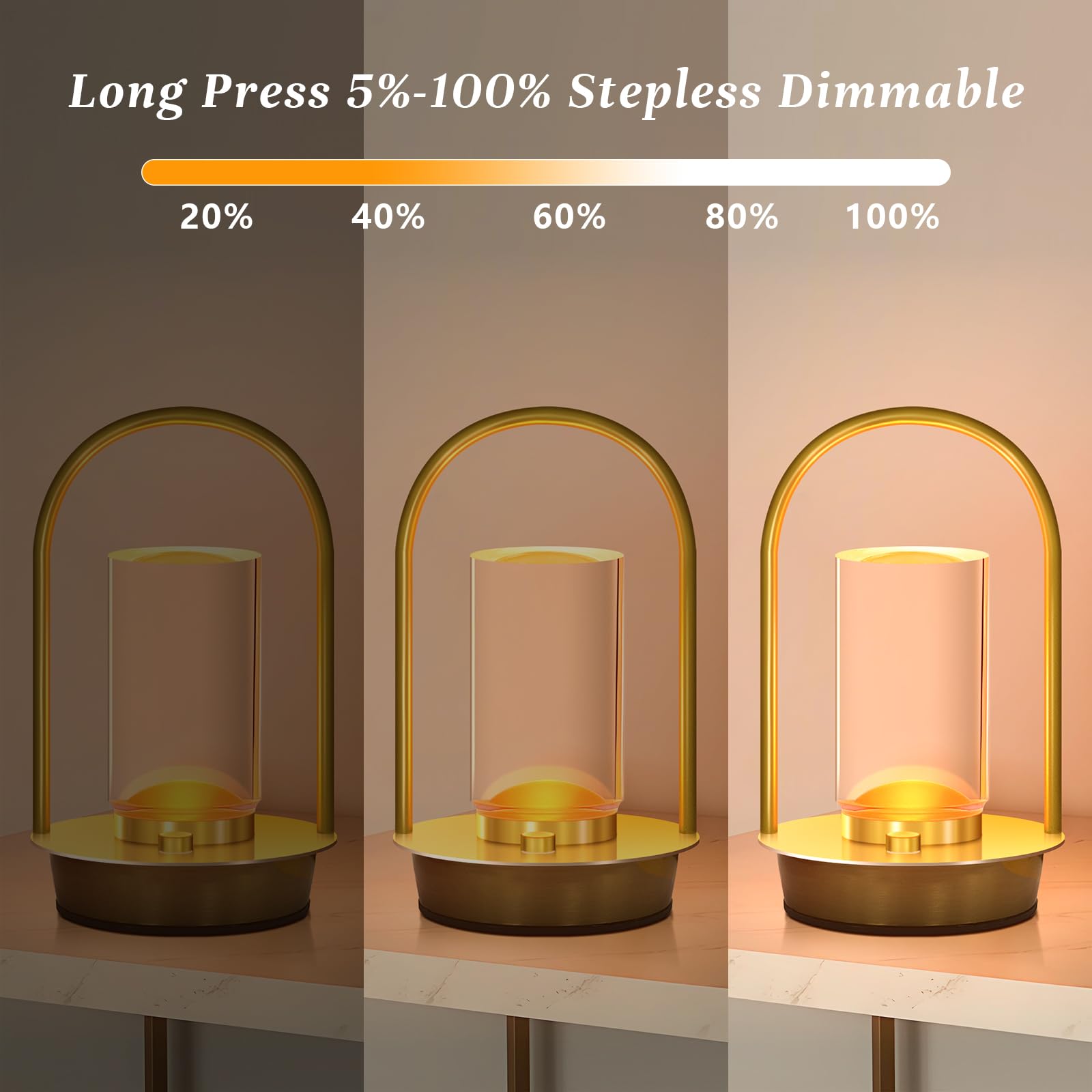 Aoteam Portable Metal Table Lamp For Outdoor Indoor 3 Colors Cordless Table Lamp Rechargeable Dimmable Battery Powered Small Desk Lamp Crystal Lantern Lamp For Patio Bedroom Restaurant Bar Camping