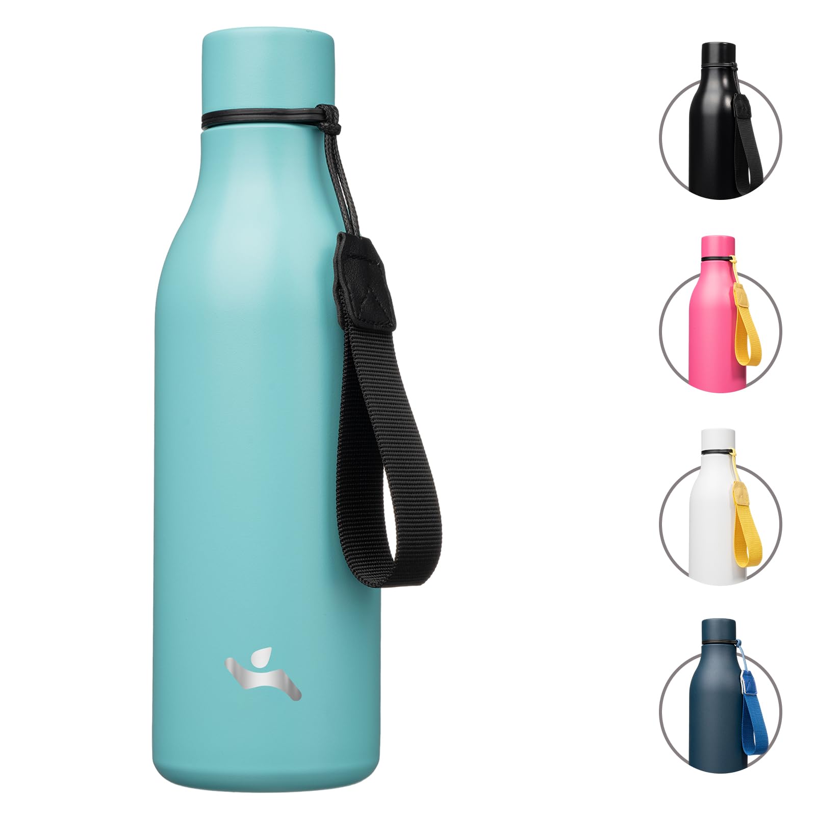 Insulated Water Bottle With Strap,18 Oz Double Wall Stainless Steel Vacuum Bottles Metal