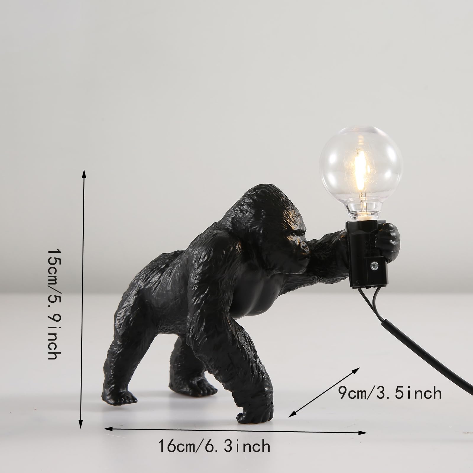 Ruiqbmay Resin Gorilla Table Lamp Gorilla Themed Animal Desk Lamp Art Monkey Night Light Lamp For Bedside,Living Room,Office Decor,Ac 110V (Black Crawling)