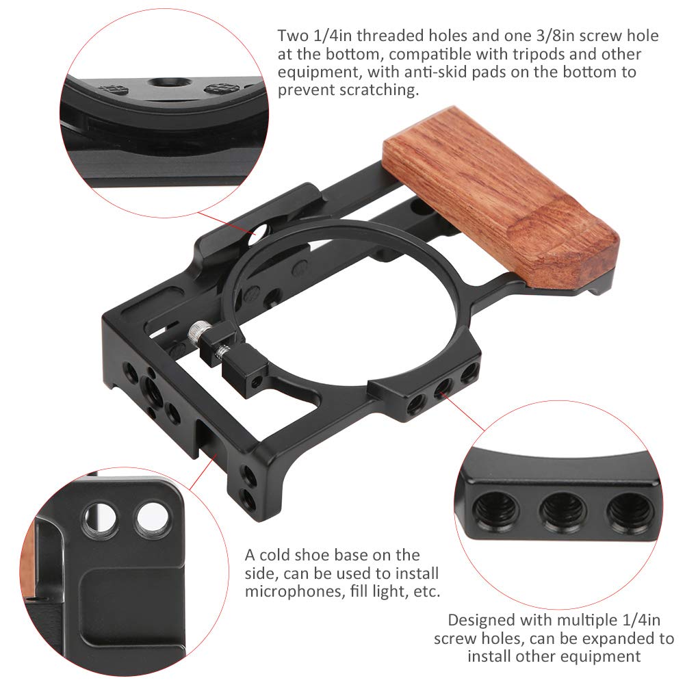 Bindpo Camera Rig Cage For Zv1 Camera, Vlogging Video Shooting Stabilizer Cage Frame With Wooden Handle Grip, With 1/4In & 3/8In Screw Hole And Cold Shoe Base