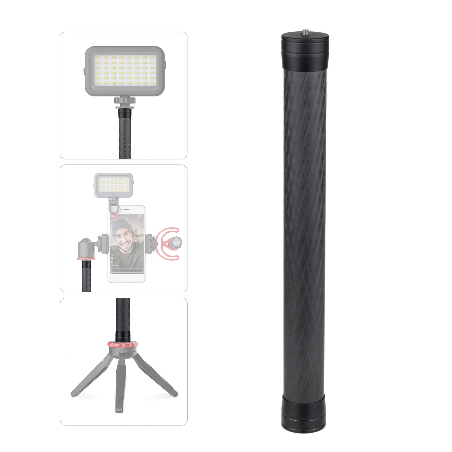 Andoer Stabilizer Extension Rod Carbon Fiber Bar Universal Handheld Photography Pole With 1/4 Inch Screw And Screw Hole For Gimbal Stabilizer Dslr Slr Cameras