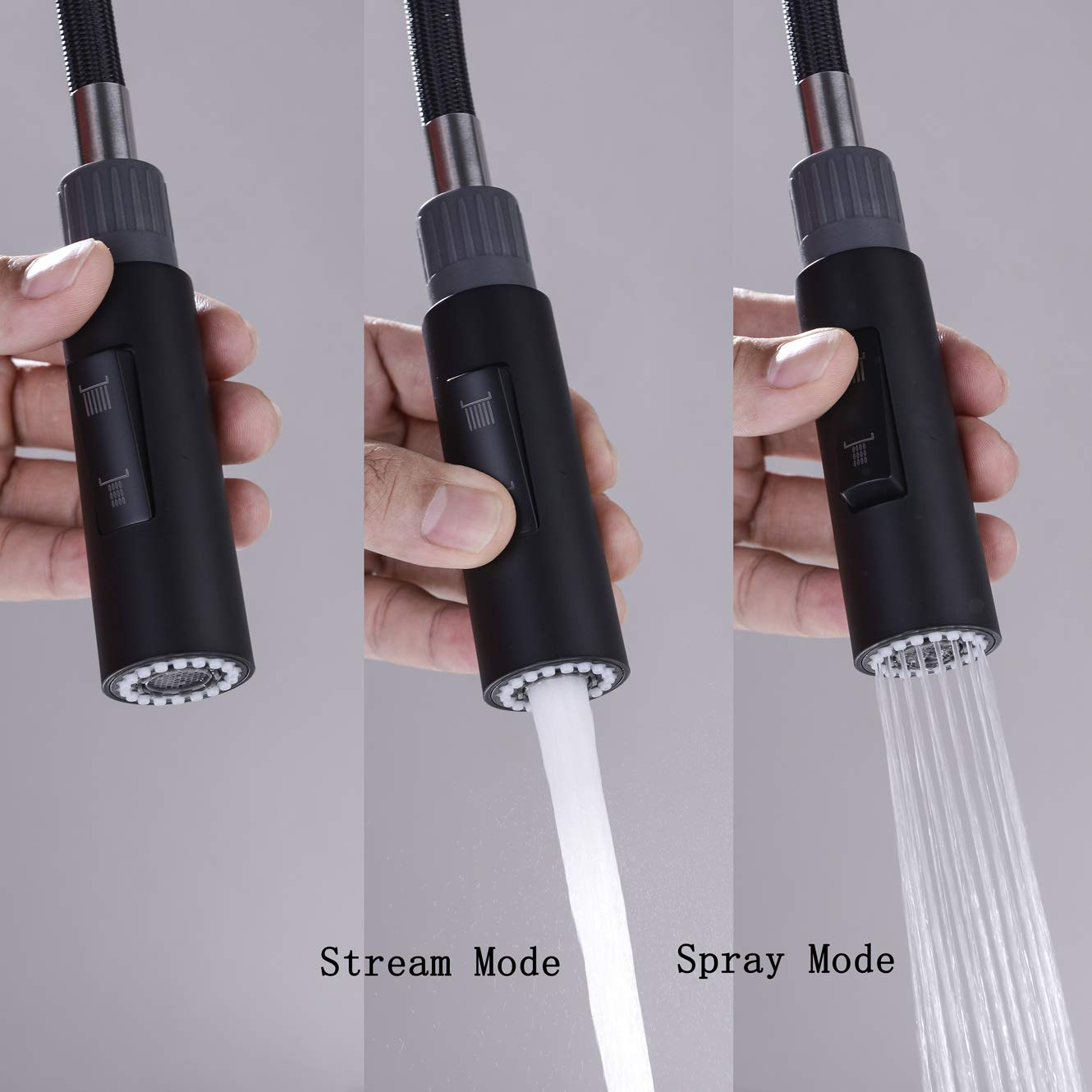 Gordee Pull Down Spray Head For Kitchen Faucet, Column Shape 2-Function Kitchen Bathroom Sink Faucet Replacement Head, 1.8 Gpm 0.8 Inch Connector(Male), General Us Standard, Matte Black