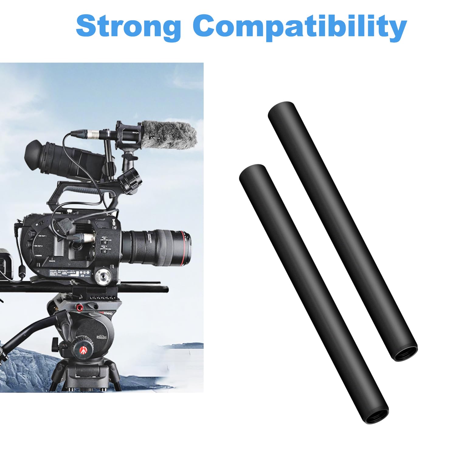 Anntery 15Mm Camera Rods Aluminum Alloy 16Inch Black Rail Rod 400Mm Pack Of 2- (A014-16 Rod-400Mm)