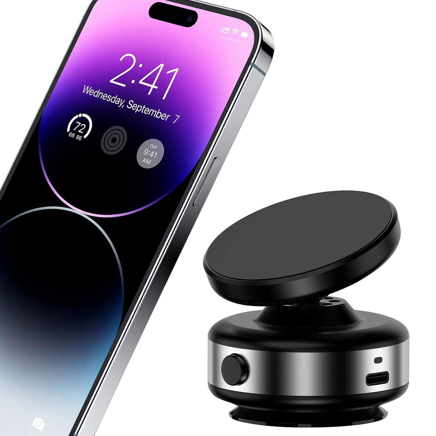 Fostex Vacuum Magnetic Phone Holder Magnet,360 Adjustable Rotatable Magnetic Mount,Electric Vacuum Magnetic Phone Holder,Hands- Phone Holders For Your Car Iphone 16/15/14/13/12