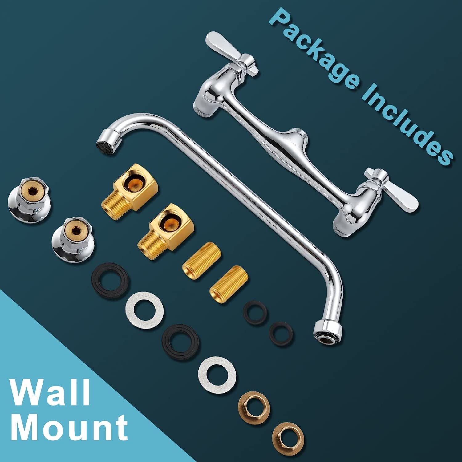 Favorpo 8 Inch Commercial Kitchen Wall Mount Faucet, 8 Inch Center Wall-Mount Utility Sink Faucets, 2 Handle Wall Mounted Faucets For Kitchen Laundry Room Restaurant