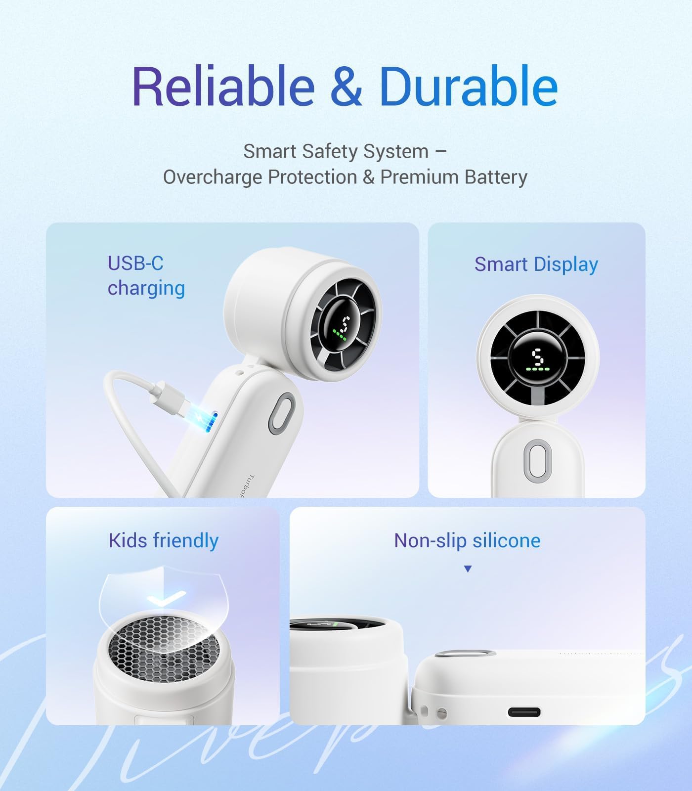 Iturbo Handheld Turbo Fan, Mini Foldable Portable Hand Fans, Rechargeable Battery, 5 Gear High Speed