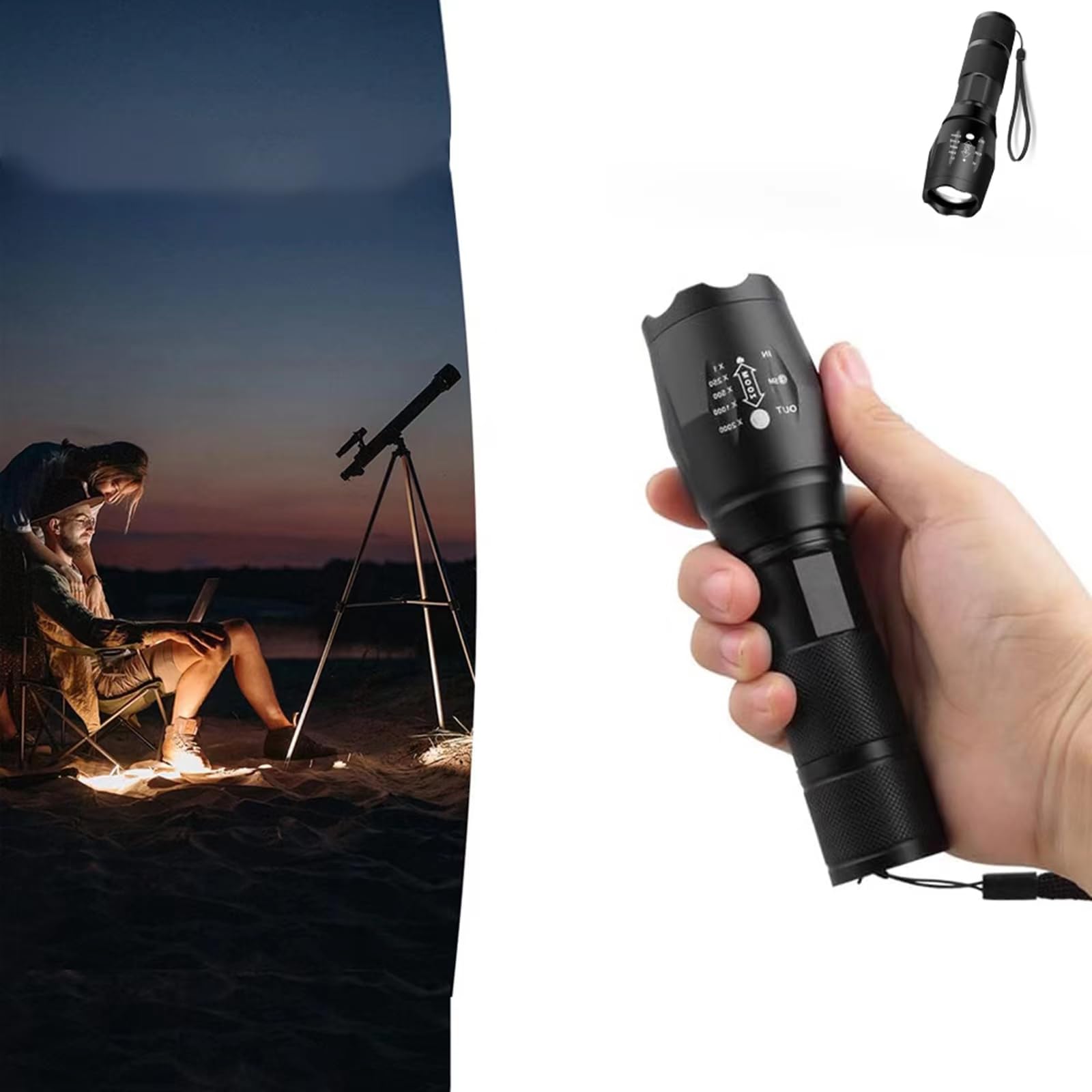 Xixiyang Led Adjustable Focus Flashlight, High Lumens Flash Light, Battery Powered, Portable, Waterproof, Multifunctional, Flashlight For Emergencies, Camping, Travel, Hiking, Car, Home