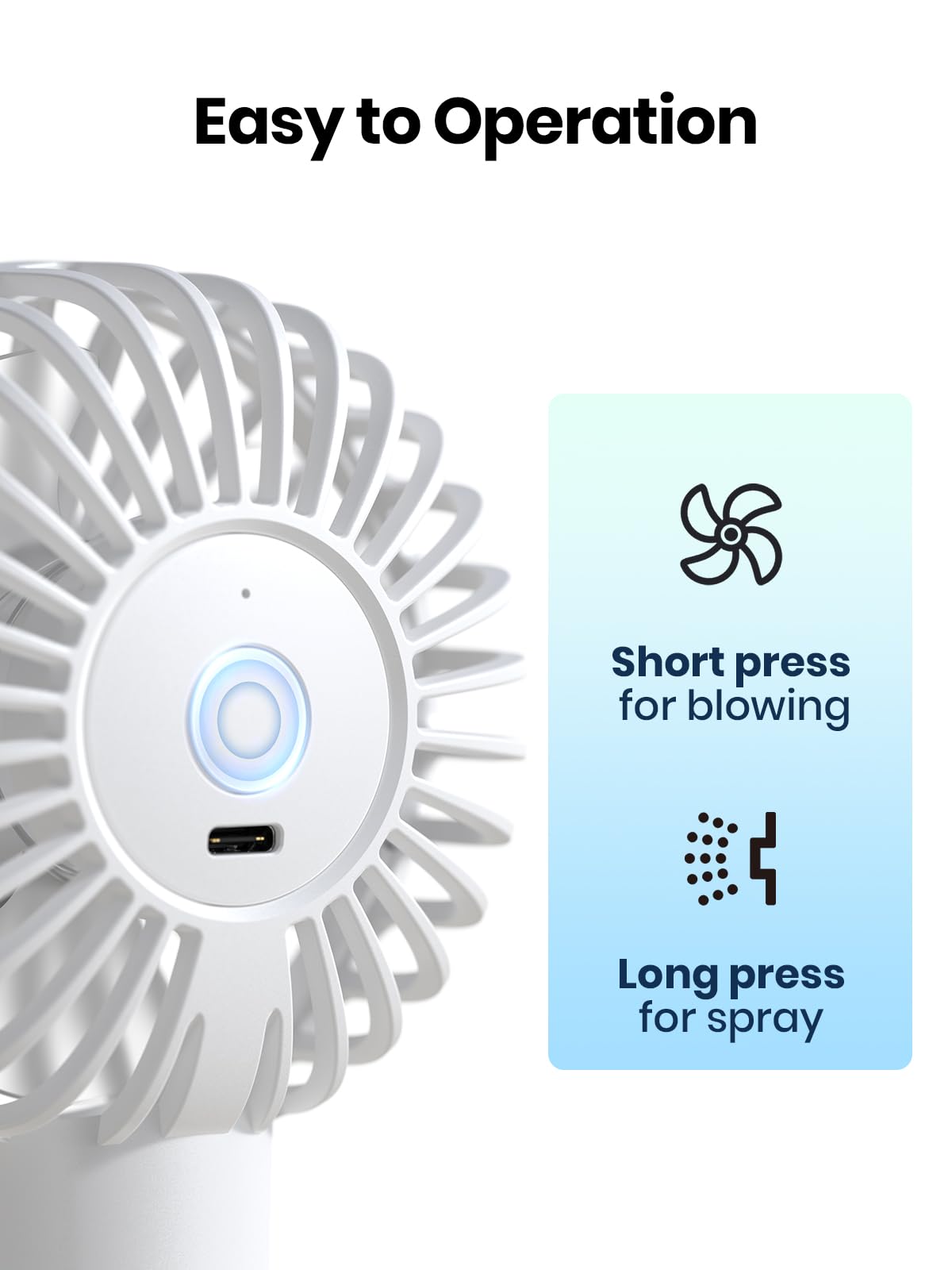 Topk Portable Misting Fan - Rechargeable Handheld Personal Spray Water Mist Fan 32Ml Water Tank Mini