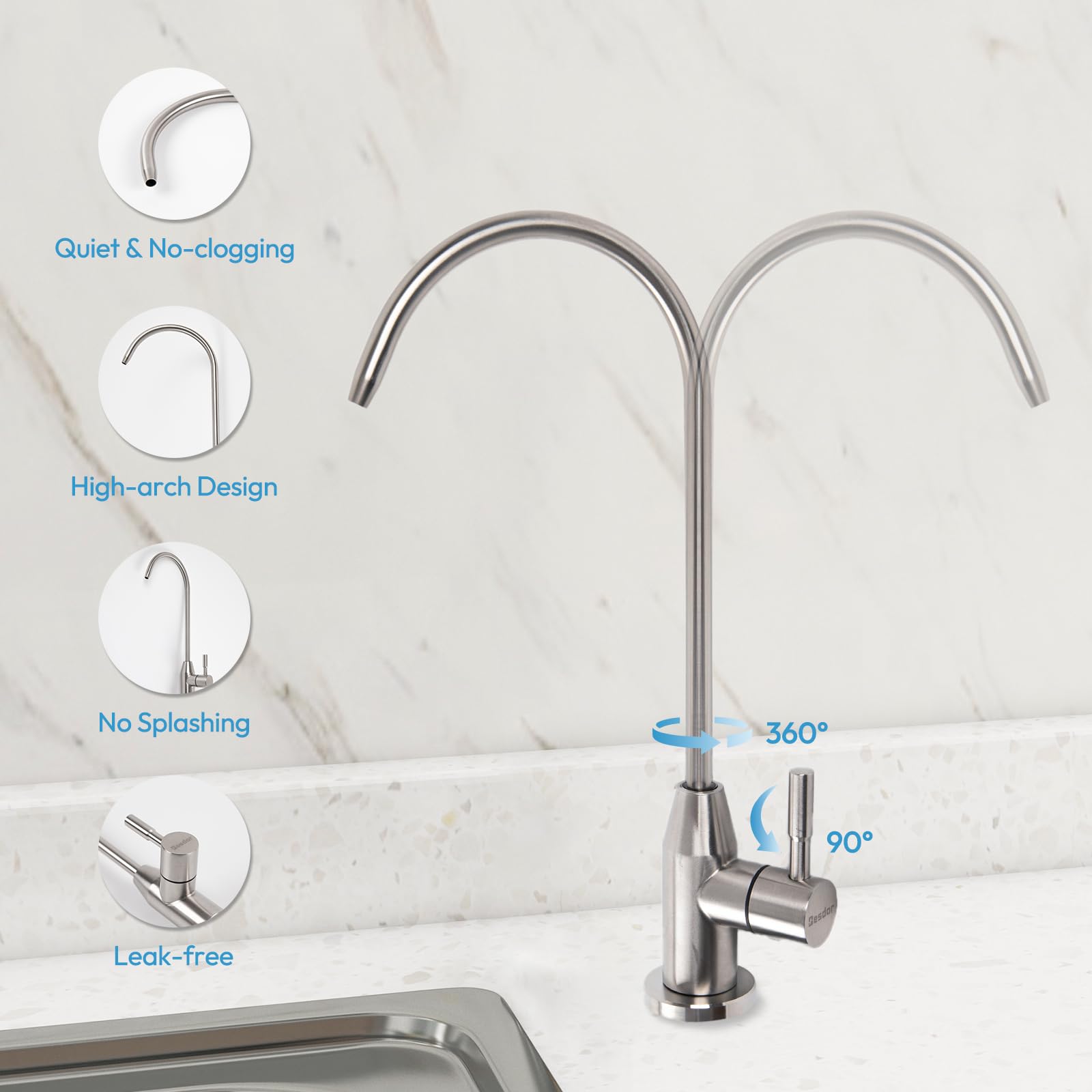 Besdor Drinking Water Faucet, Filtered Water Reverse Osmosis Ro Faucet For Kitchen Sink, Non-Air Gap, Lead-, 304 Stainless Steel, Brushed Nickel, Wf1