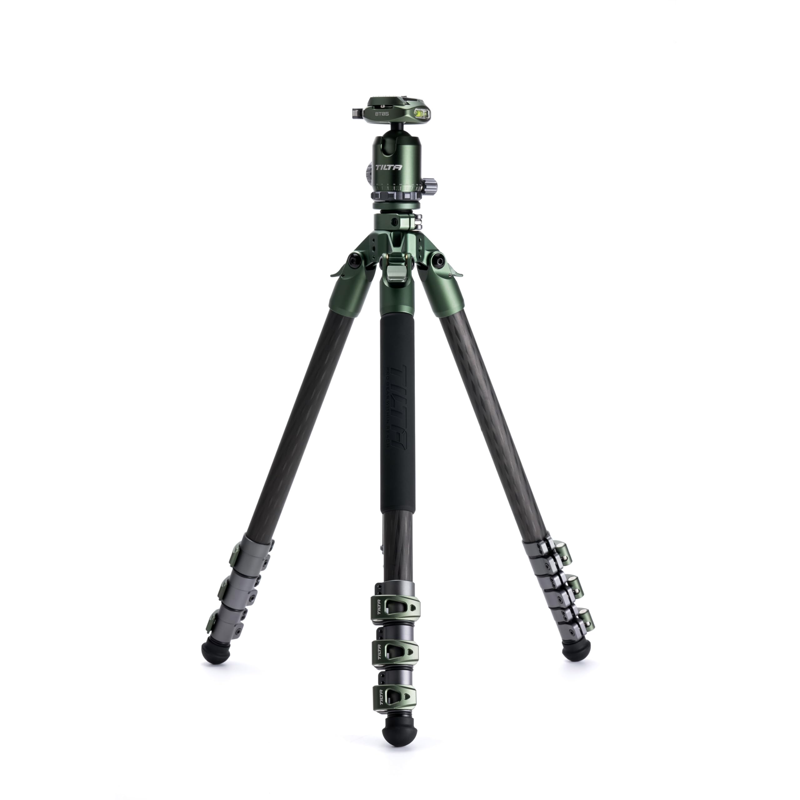 Tilta Travel Ball Head With 3-Stage Carbon Fiber Tripod Legs (5Kg) 11Lbs Load Capacity Arca Quick Release Plate Multiple Mounting Points Low-Angle Shooting (Forest Green)