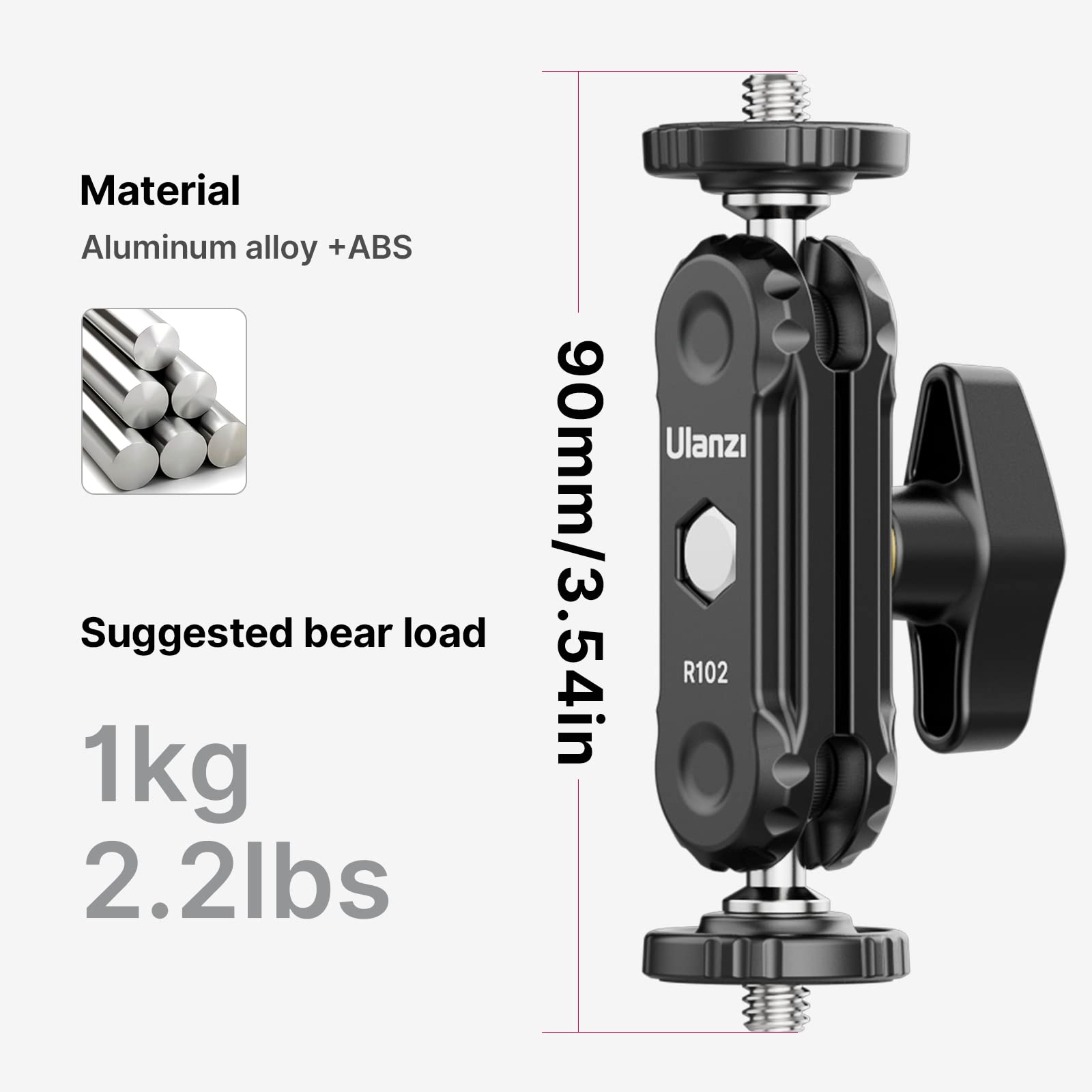 Ulanzi Magic Arm With Double Ballhead 1/4" Screw, Compatible With Universal Monitor Mount For Camera, Video Shooting Photography Accessories Microphone Fill Light Bracket