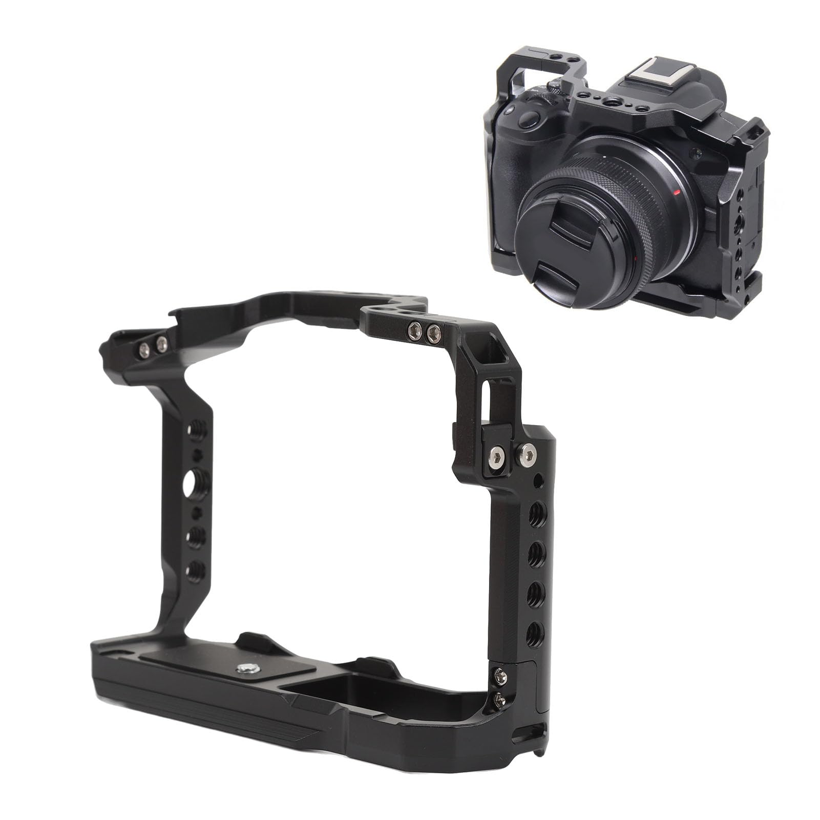 Yunseity Camera Cage, Aluminum Alloy 1/4 3/8 Inch Threaded Video Rig Camera Stabilizer With Cold Shoe Mount Anti Slip Vlogging Case Stabilizer For R50
