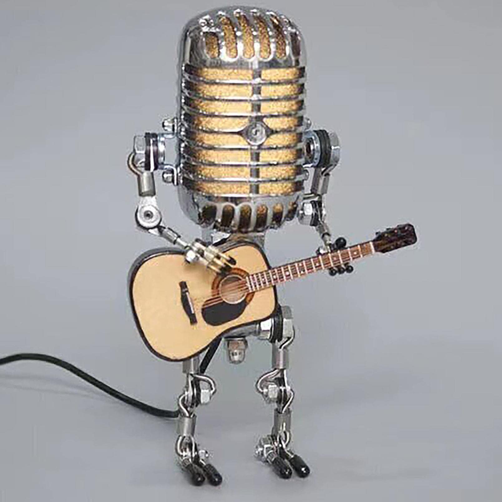Utoimkio Vintage Microphone Guitar Robot Lamp, Cool Cute Retro Metal Mini Size Night Light Table Lamp Adjustable Joints For Bedroom Desk Home Decor, For Music Lovers