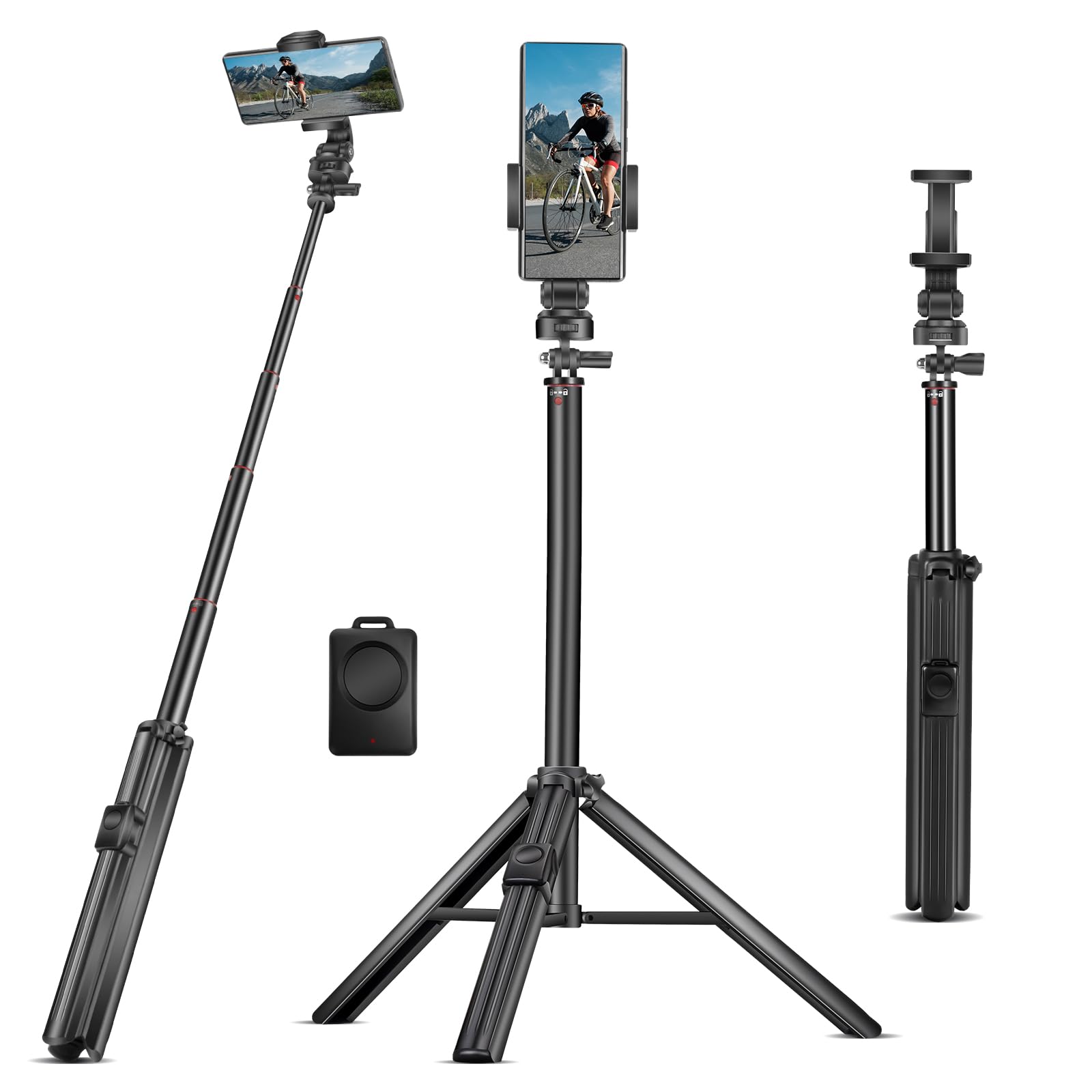 Qzsd Selfie Stick Phone Tripod - 72" Aluminum Lightweight Tripod For Iphone With Detachable Wireless Remote And Phone Holder, Portable Stand Compatible With Iphone/Android