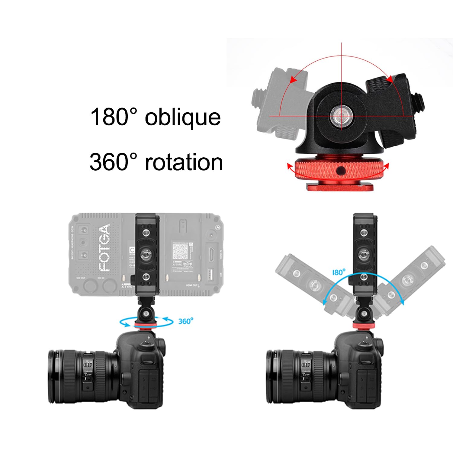 Anntery Tripod Head For Camera Field Monitor Mount Monitor Holder Swivel 360°And 180°Tilt Adjustable With Cold Shoe Mount For Monitor For Video Shooting Photography Accessories-A019